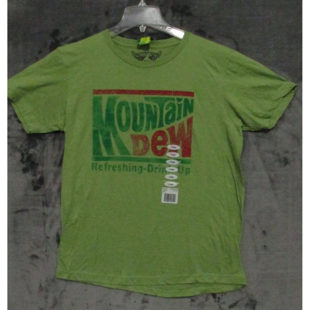 SAVVY Men's Large Green Mountain Dew Refreshing Drink Up Graphic T-Shirt Tee New